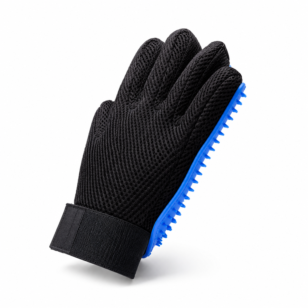 Flexible silicone bristles on a pet deshedding grooming mitt