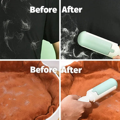 Pet hair remover collecting loose fur from a fabric couch